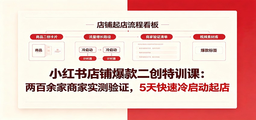 小红书店铺爆款二创特训课：两百余家商家实测验证，5天快速冷启动起店-副业网