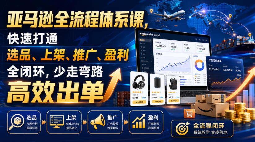 亚马逊全流程体系课，快速打通选品、上架、推广、盈利全闭环，少走弯路高效出单-副业网