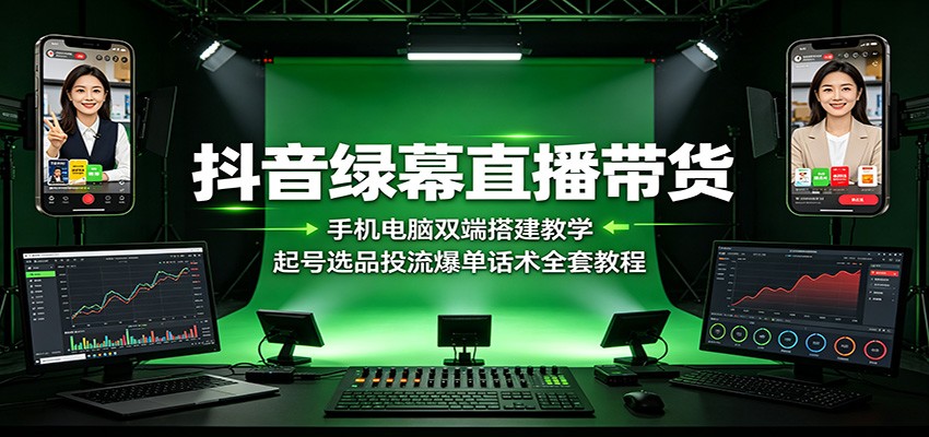 抖音绿幕直播带货：手机电脑双端搭建教学，起号选品投流爆单话术全套教程-副业网