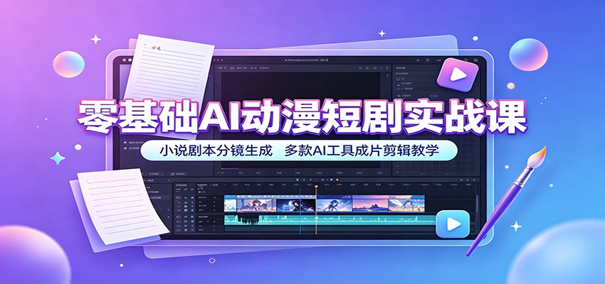 零基础AI动漫短剧实战课：小说剧本分镜生成，多款AI工具成片剪辑教学-副业网