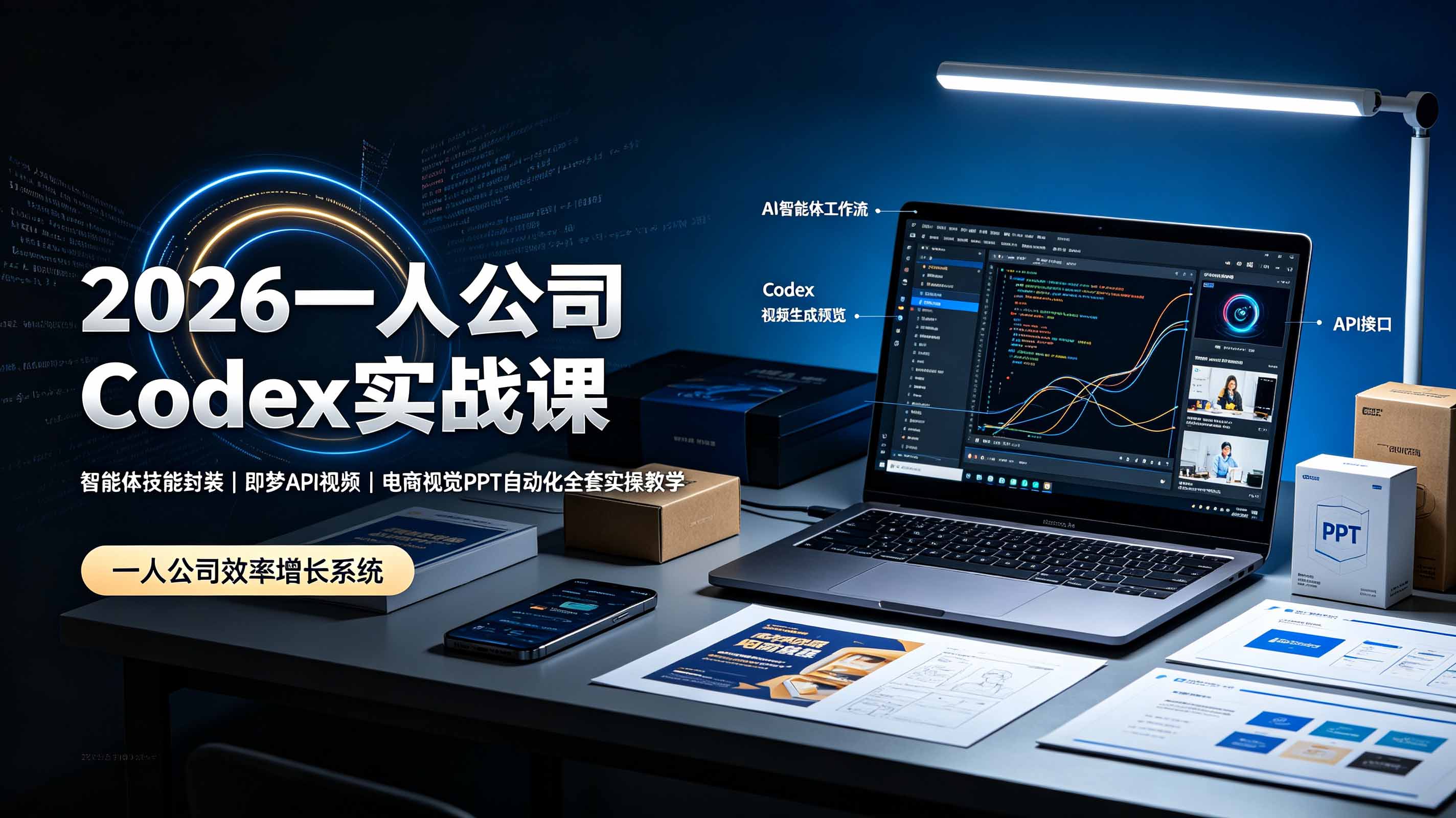 2026一人公司Codex实战课◆智能体技能封装｜即梦API视频｜电商视觉PPT自动化全套实操教学-副业网