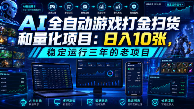AI全自动游戏打金扫货和量化项目：日入10张，稳定运行三年的老项目！【揭秘】-副业网