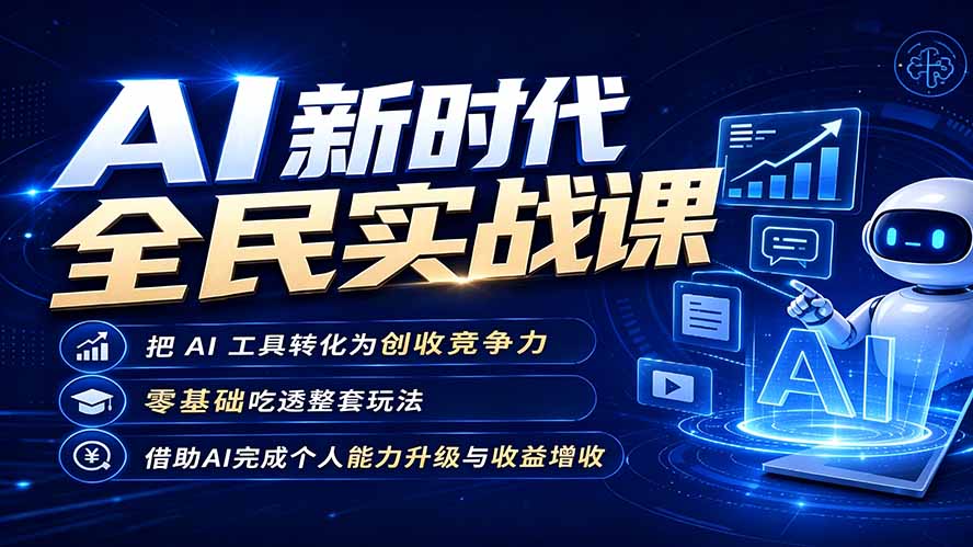 AI新时代全民实战课，把 AI 工具转化为创收竞争力，零基础吃透整套玩法，借助AI完成个人能力升级与收益增收。-副业网