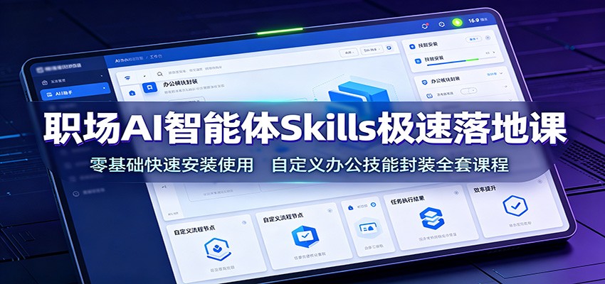 职场AI智能体Skills极速落地课：零基础快速安装使用，自定义办公技能封装全套课程-副业网