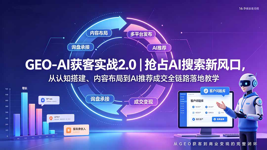 GEO-AI获客实战｜抢占AI搜索新风口，从认知搭建、内容布局到AI推荐成交全链路落地教学-副业网