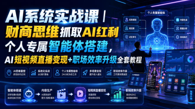 AI系统实战课｜财商思维抓取AI红利｜个人专属智能体搭建，AI短视频直播变现+职场效率升级全套教程-副业网