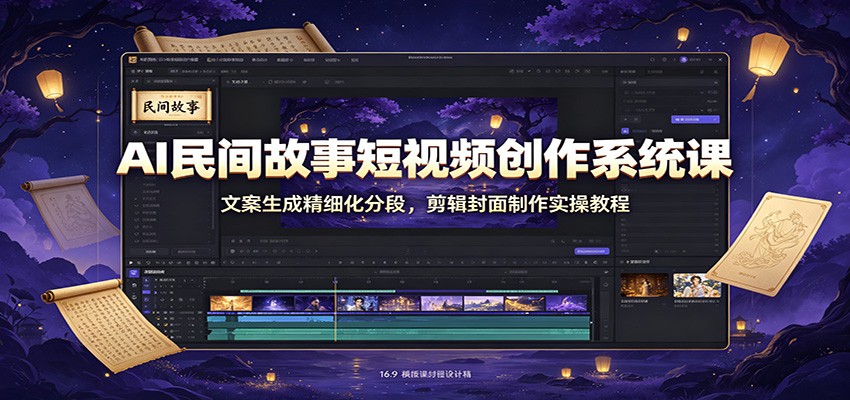 AI民间故事短视频创作系统课：文案生成精细化分段，剪辑封面制作实操教程-副业网