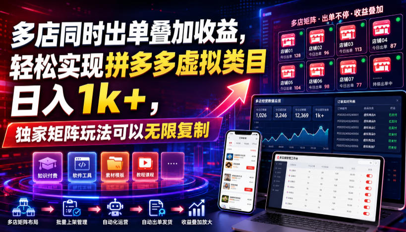 多店同时出单叠加收益，轻松实现拼多多虚拟类目日入1k+，独家矩阵玩法可以无限复制【揭秘】-副业网