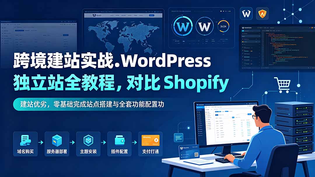 跨境建站实战：WordPress 独立站全教程，对比 Shopify 建站优劣，零基础完成站点搭建与全套功能配置-副业网