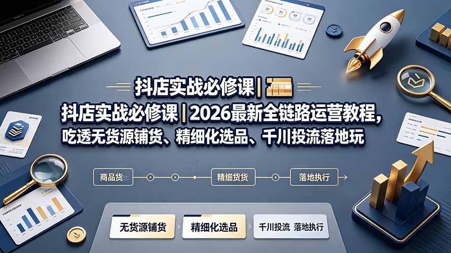 抖店实战必修课|2026最新全链路运营教程,吃透无货源铺货、精细化选品、千川投流落地玩法-副业网