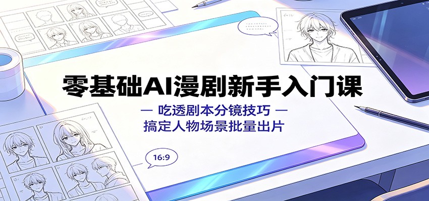 零基础AI漫剧新手入门课：吃透剧本分镜技巧，搞定人物场景批量出片-副业网