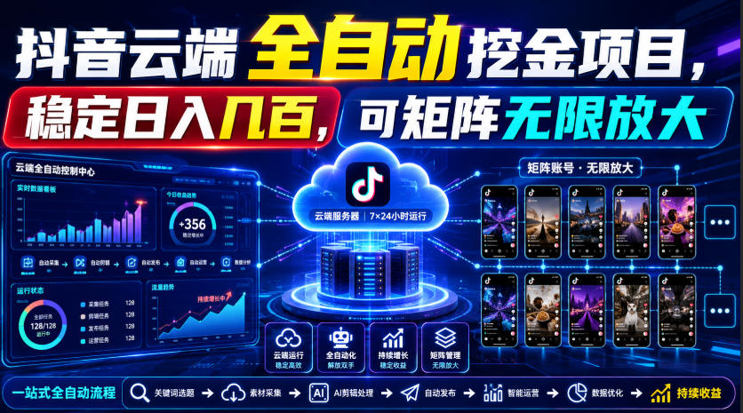 Dy云端全自动挖金项目,稳定日入几百,可矩阵无限放大!【揭秘】-副业网