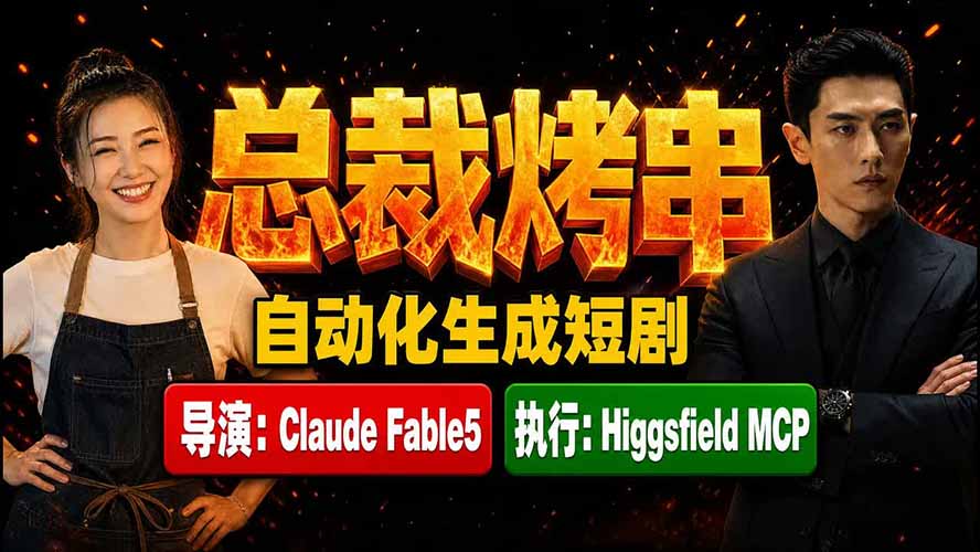 《总裁烤串》真人短剧全自动诞生！Claude Fable5 当导演，Higgsfield MCP 执行！-副业网