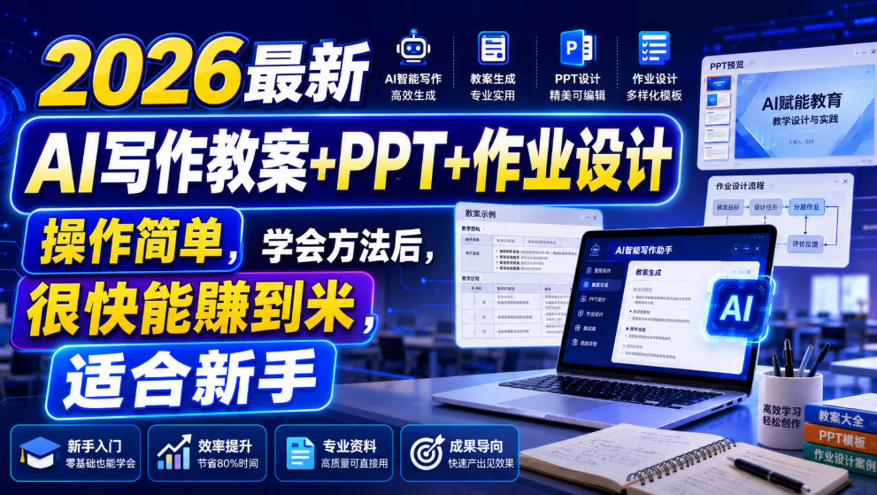 2026最新AI写作教案+PPT+作业设计，操作简单，学会方法后，很快能賺到米，适合新手-副业网