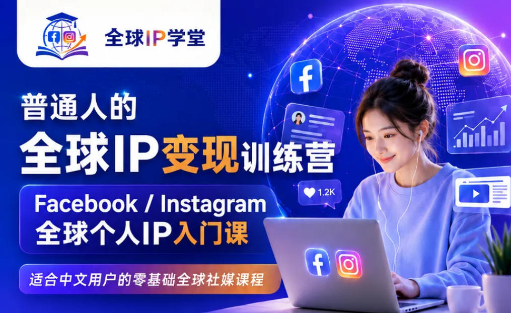 普通人的全球IP变现训练营，Facebook/Instagram全球个人IP入门课，零基础全球社媒课程-副业网