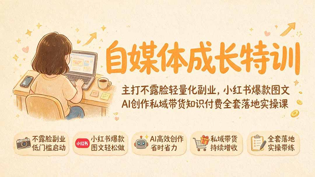 图片[2]-自媒体成长特训｜主打不露脸轻量化副业，小红书爆款图文AI创作私域带货知识付费全套落地实操课-副业网