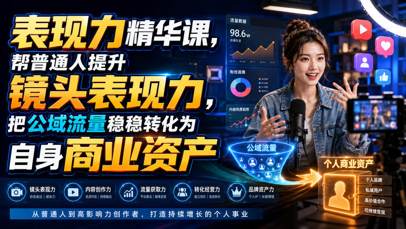 表现力精华课，帮普通人提升镜头表现力，把公域流量稳稳转化为自身商业资产-副业网
