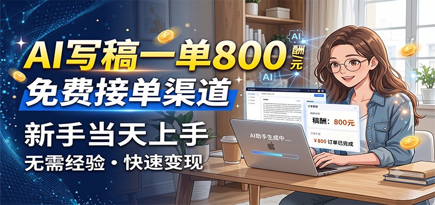 AI写稿一单800，免费接单渠道，一单一结几十到上千，新手当天上手-副业网