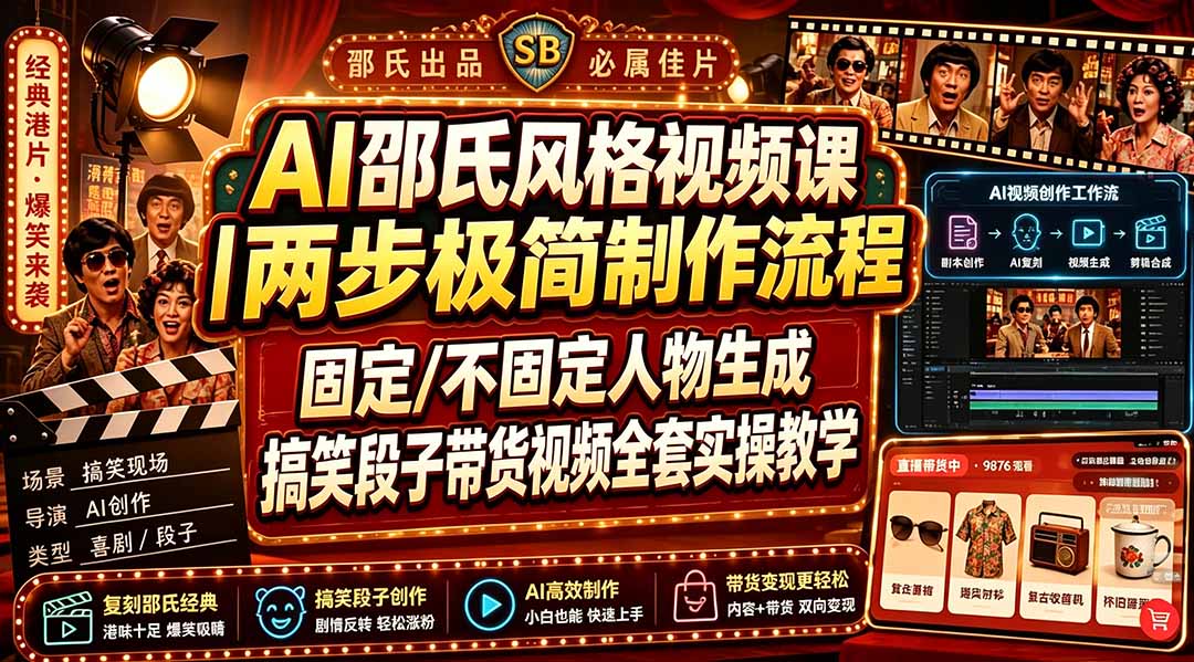 图片[2]-AI邵氏风格视频课｜两步极简制作流程，固定/不固定人物生成，搞笑段子带货视频全套实操教学-副业网