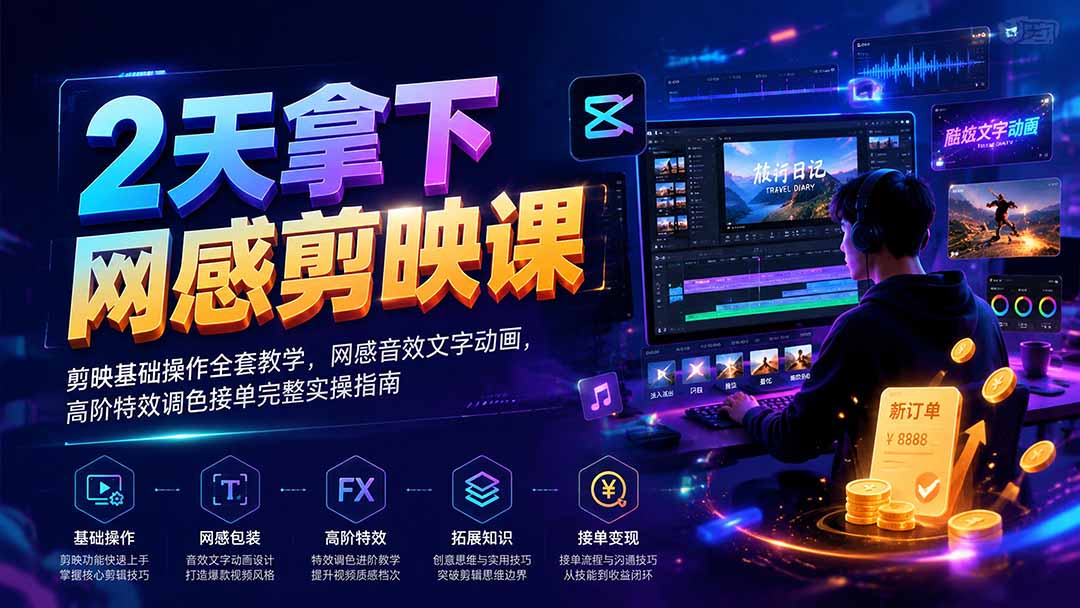 图片[2]-2天拿下网感剪辑课｜剪映基础操作全套教学，网感音效文字动画，高阶特效调色接单完整实操指南-副业网