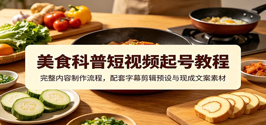 美食科普短视频起号教程：完整内容制作流程，配套字幕剪辑预设与现成文案素材-副业网