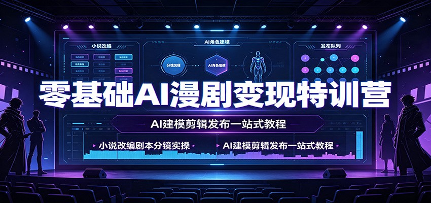 零基础AI漫剧变现特训营：小说改编剧本分镜实操，AI建模剪辑发布一站式教程-副业网