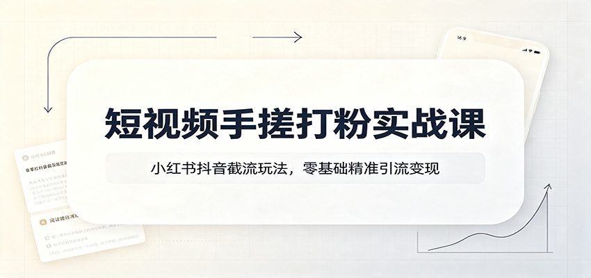 短视频手搓打粉实战课：小红书抖音截流玩法，零基础精准引流变现-副业网
