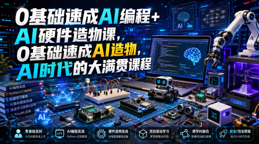 0基础速成AI编程+AI硬件造物课,0基础速成AI造物,AI时代的大满贯课程-副业网