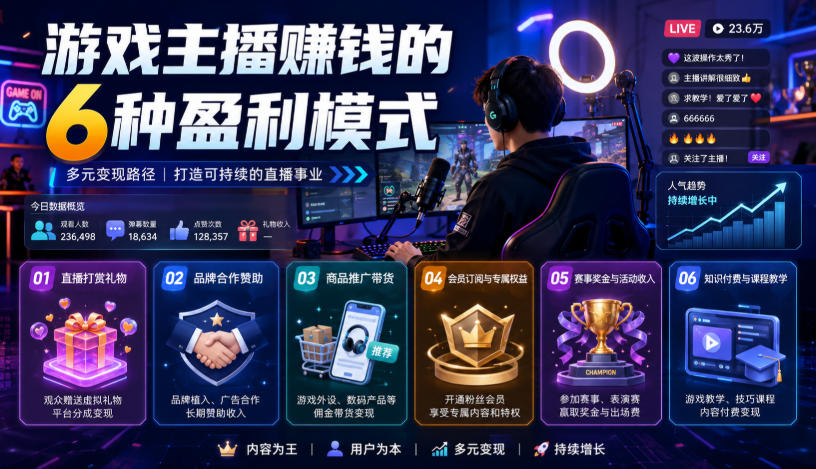付费文章:游戏主播賺钱的6种盈利模式-副业网