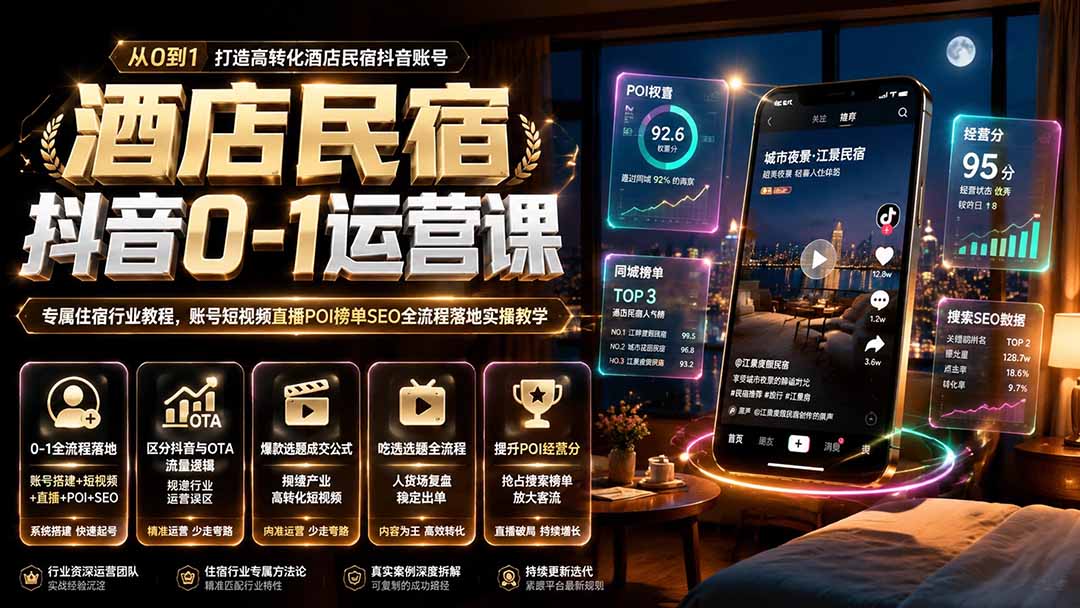 图片[2]-酒店民宿抖音0-1运营课｜专属住宿行业教程，账号短视频直播POI榜单SEO全流程落地实操教学-副业网