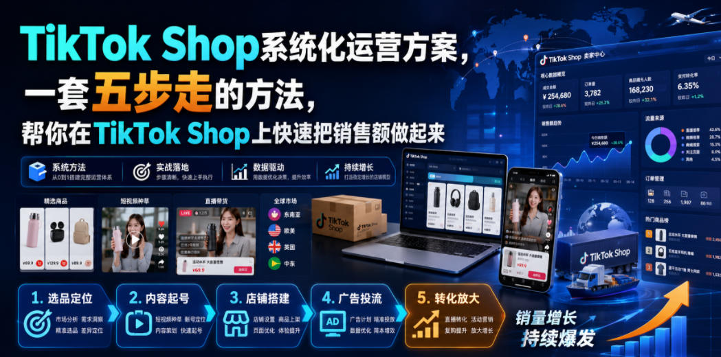 TikTok Shop系统化运营方案,一套五步走的方法,帮你在TikTok Shop上快速把销售额做起来【原创双语字幕】-副业网