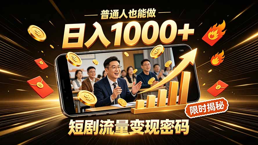 一部手机做短剧分发，不用真人出镜、不用拍摄剧本，快手流量变现日赚千元-副业网