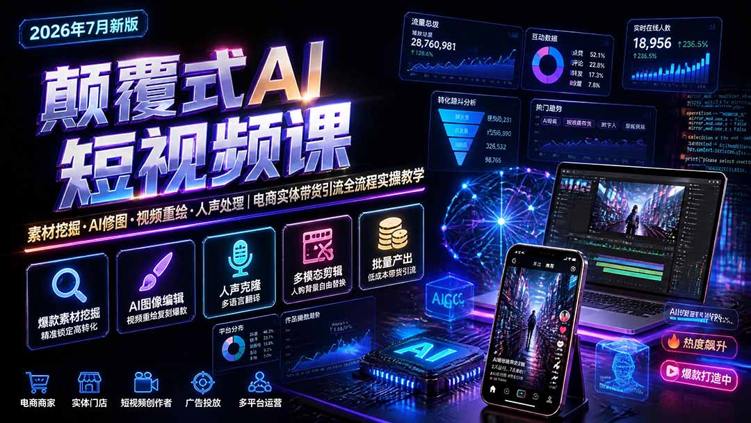 图片[2]-颠覆式AI短视频课｜素材挖掘，AI修图，视频重绘，人声处理｜电商实体带货引流全流程实操教学-副业网