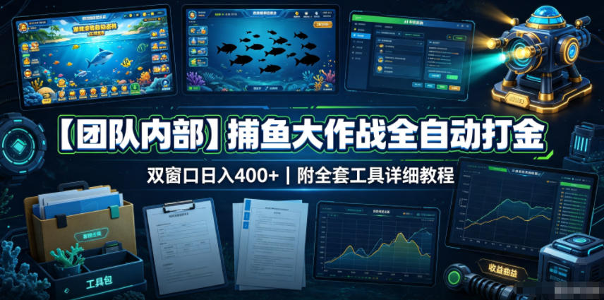 【团队内部】捕鱼大作战全自动打金，双窗口日入400+，附全套工具详细教程【揭秘】-副业网