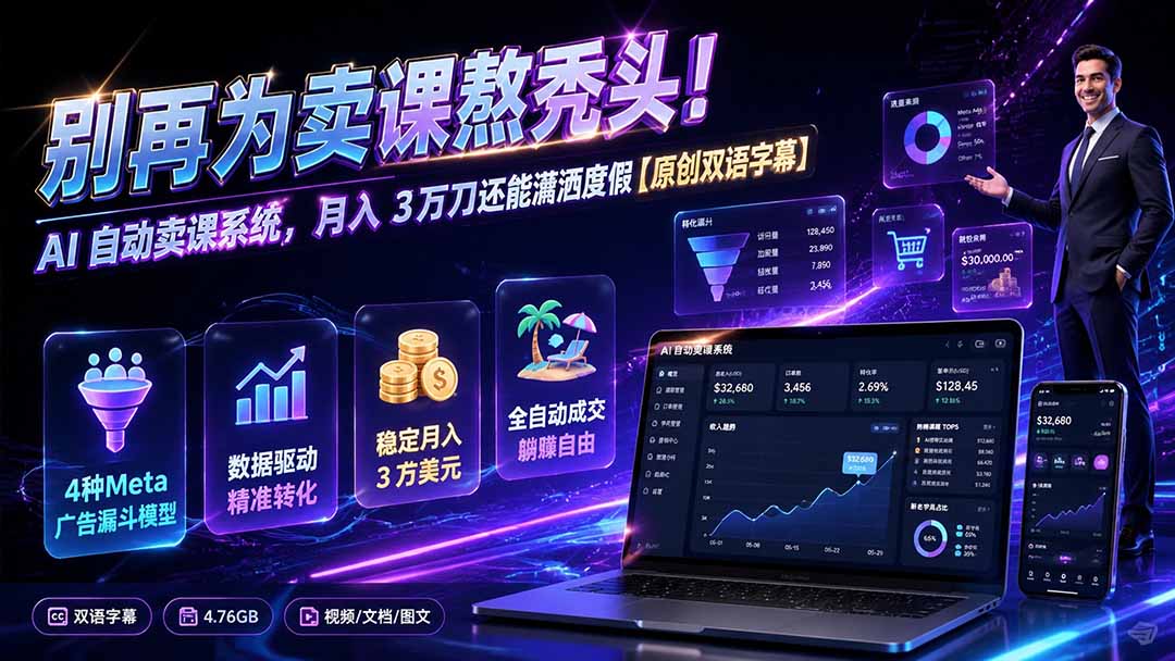 别再为卖课熬秃头！AI 自动卖课系统，月入 3 万刀还能潇洒度假【原创双语字幕】-副业网