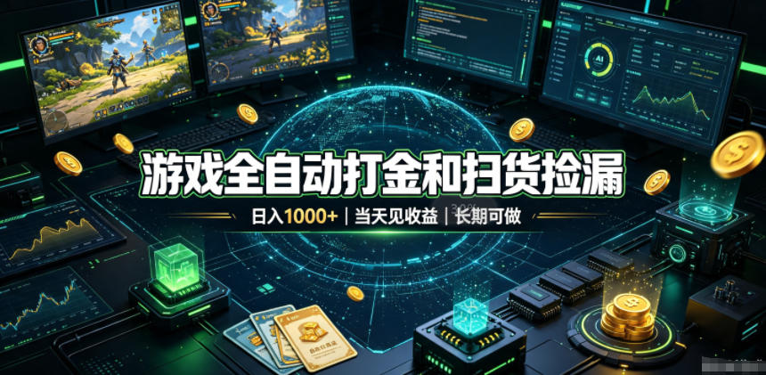 游戏全自动打金和扫货捡漏，日入1k+，当天见收益，长期可做！【揭秘】-副业网