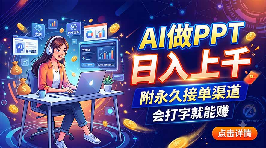 AI做PPT日入上千，附永久接单渠道，会打字就能赚-副业网