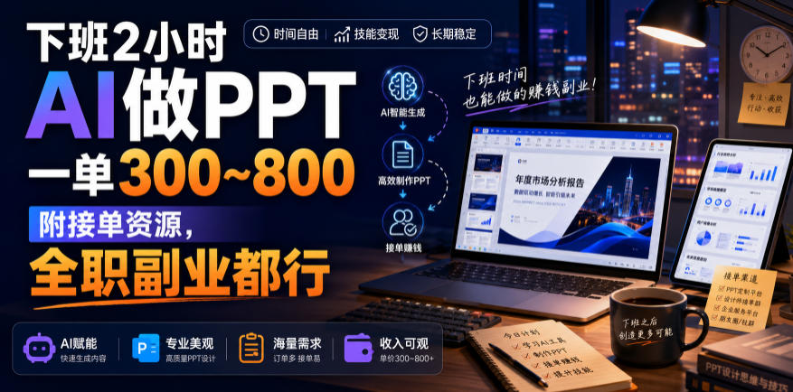 下班2小时AI做PPT，一单300~800，附接单资源，全职副业都行【揭秘】-副业网