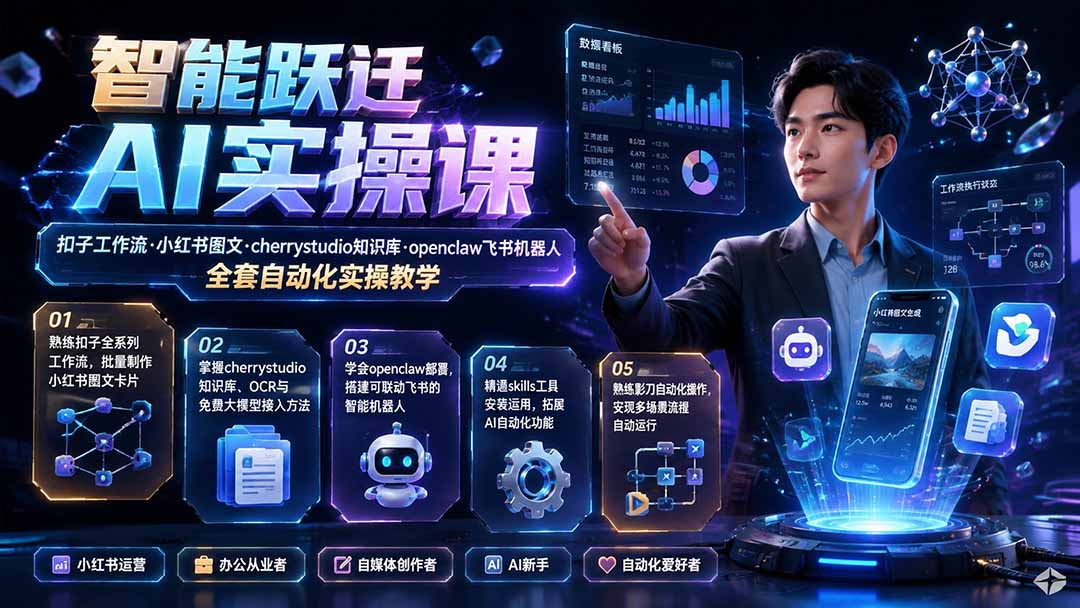 图片[2]-智能跃迁 AI实操课｜扣子工作流小红书图文搭建，cherrystudio知识库openclaw飞书机器人全套自动化实操教学-副业网