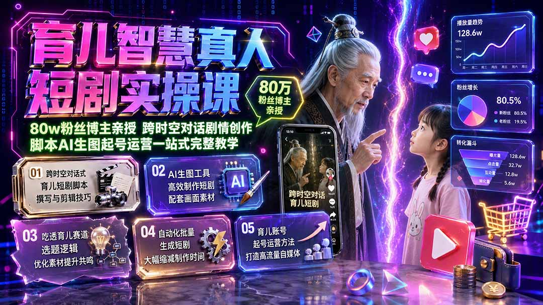 图片[2]-育儿智慧真人短剧实操课｜80w粉丝博主亲授，跨时空对话剧情创作，脚本AI生图起号运营一站式完整教学-副业网