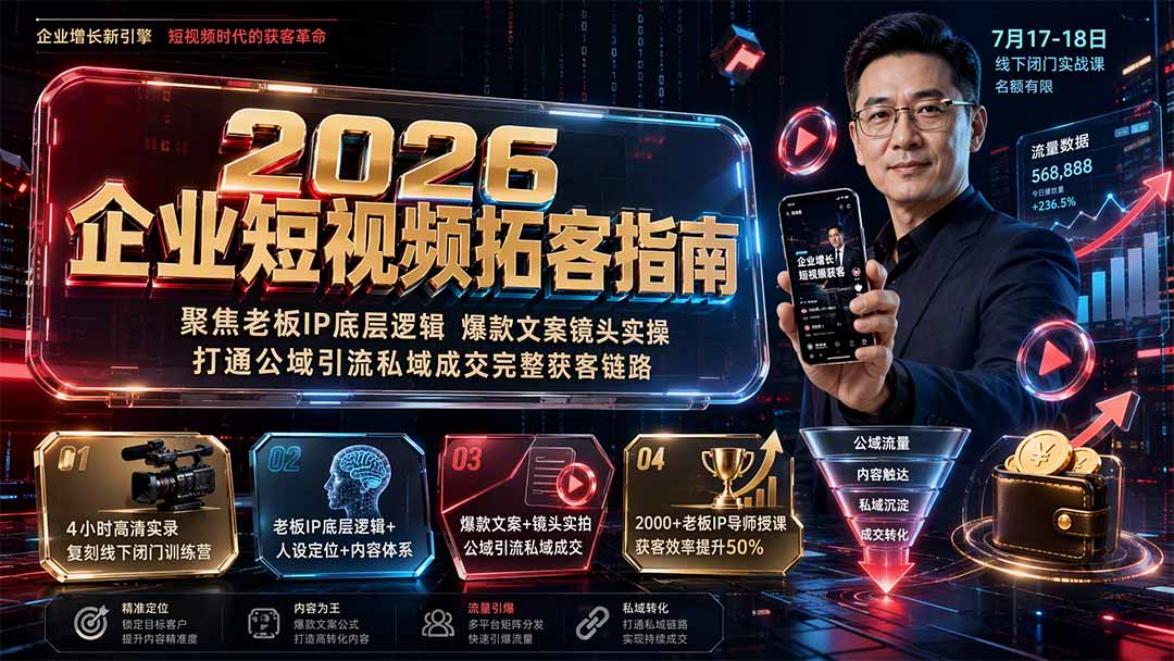 2026企业短视频拓客指南：聚焦老板IP底层逻辑，爆款文案镜头实操，打通公域引流私域成交完整获客链路-副业网