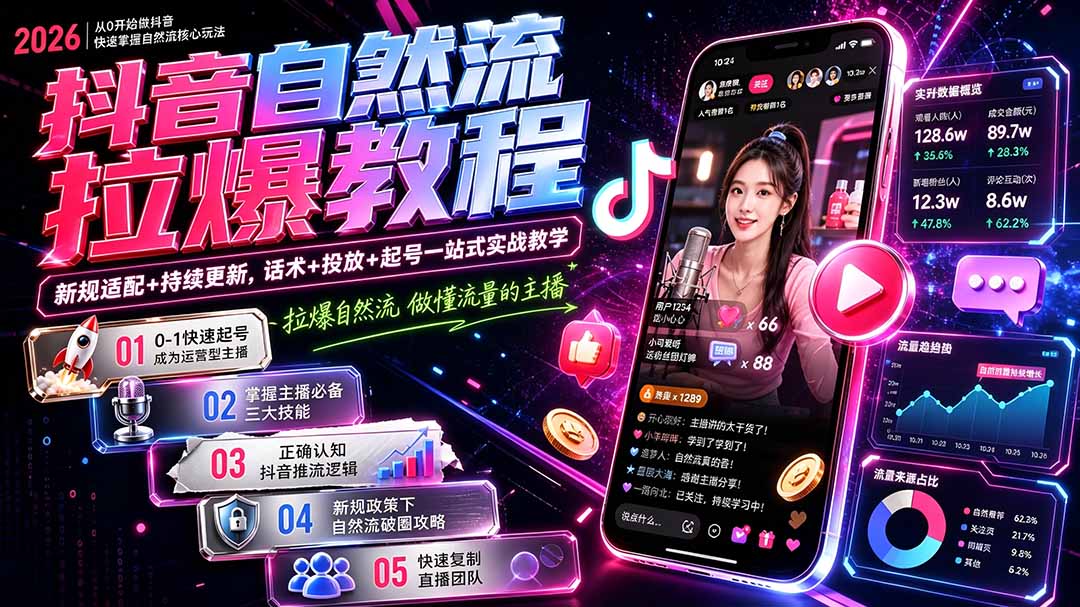 图片[2]-抖音自然流拉爆教程-更新7月：做懂流量的主播，新规适配+持续更新，话术+投放+起号一站式实战教学-副业网