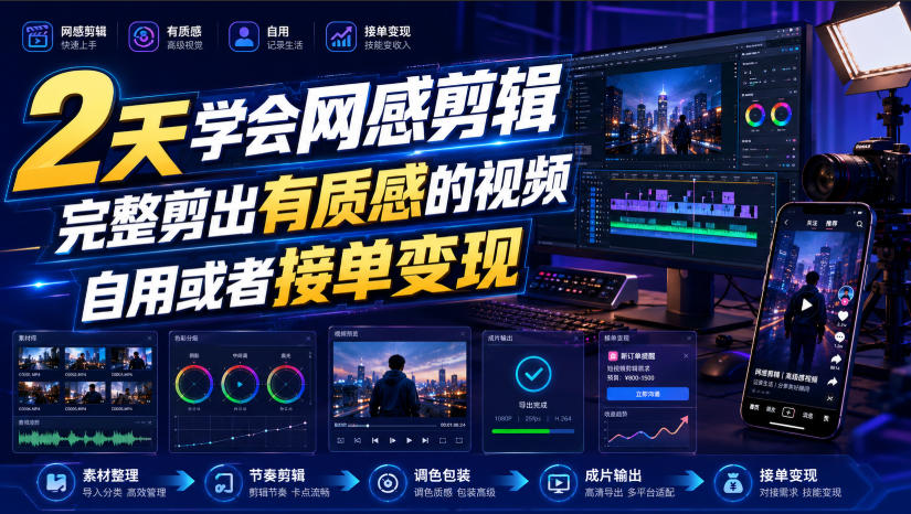 2天学会网感剪辑，完整剪出有质感的视频，自用或者接单变现-副业网