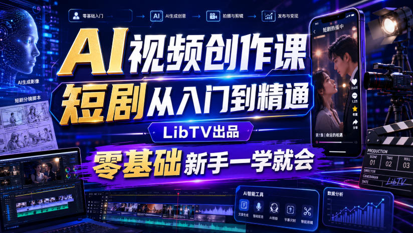 AI视频创作课,短剧从入门到精通,LibTV出品,零基础新手一学就会-副业网