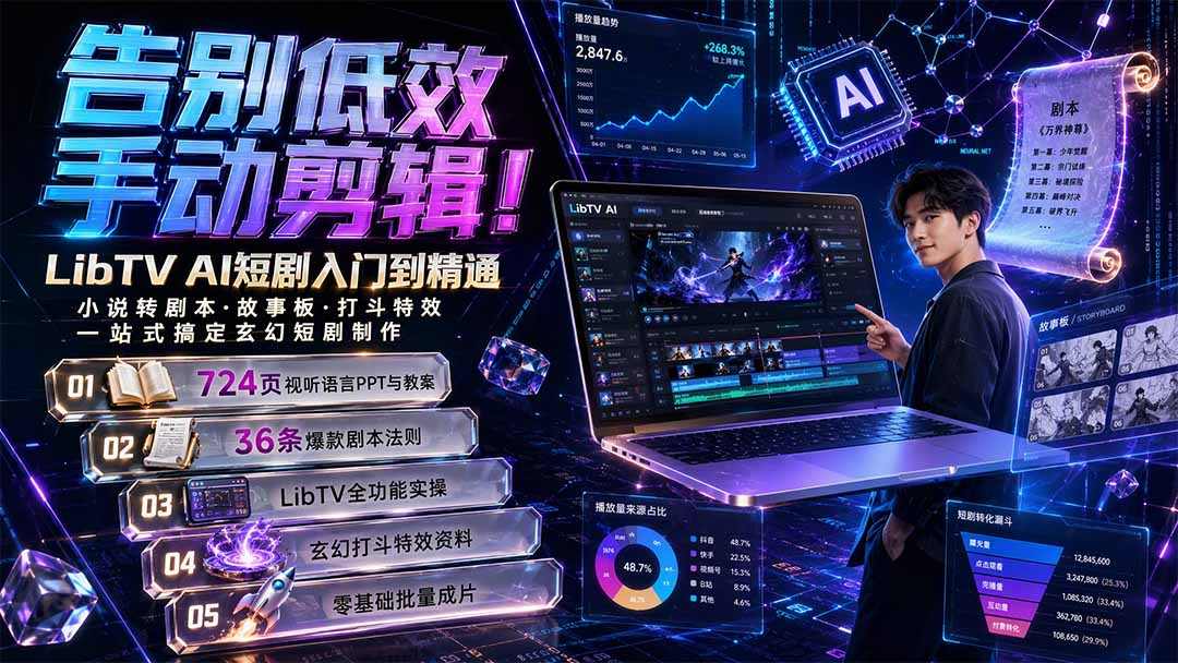 图片[2]-告别低效手动剪辑！LibTV AI短剧入门到精通，小说转剧本方法，故事板打斗特效一站式搞定玄幻短剧制作-副业网