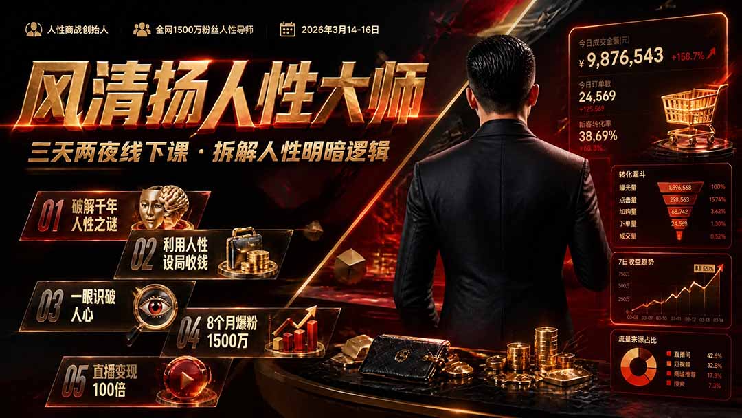 风清扬人性大师-三天两夜3月14-16线下课2026年｜拆解人性明暗逻辑，识人避坑，千万粉涨粉+直播百倍变现实战教学-副业网