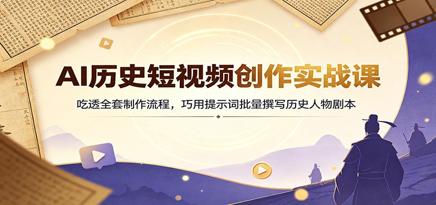 AI历史短视频创作实战课：吃透全套制作流程，巧用提示词批量撰写历史人物剧本-副业网