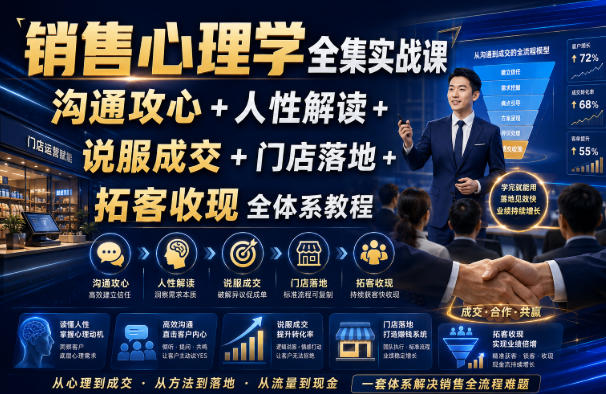销售心理学全集实战课｜沟通攻心+人性解读+说服成交+门店落地+拓客收现全体系教程-副业网