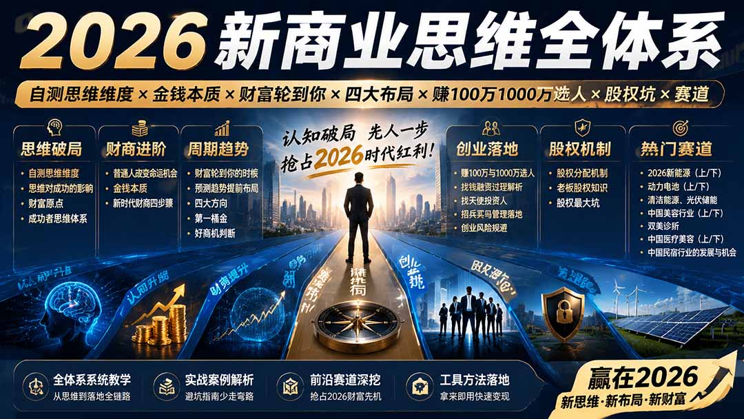 2026新商业思维全体系：自测思维维度×金钱本质×财富轮到你×四大布局×赚100万1000万选人×股权坑×赛道-副业网