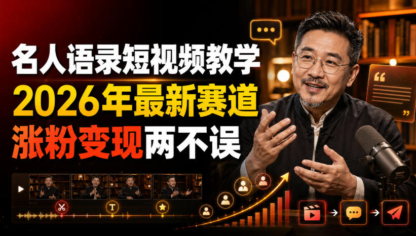 名人语录短视频教学，2026年最新赛道，涨粉变现两不误-副业网
